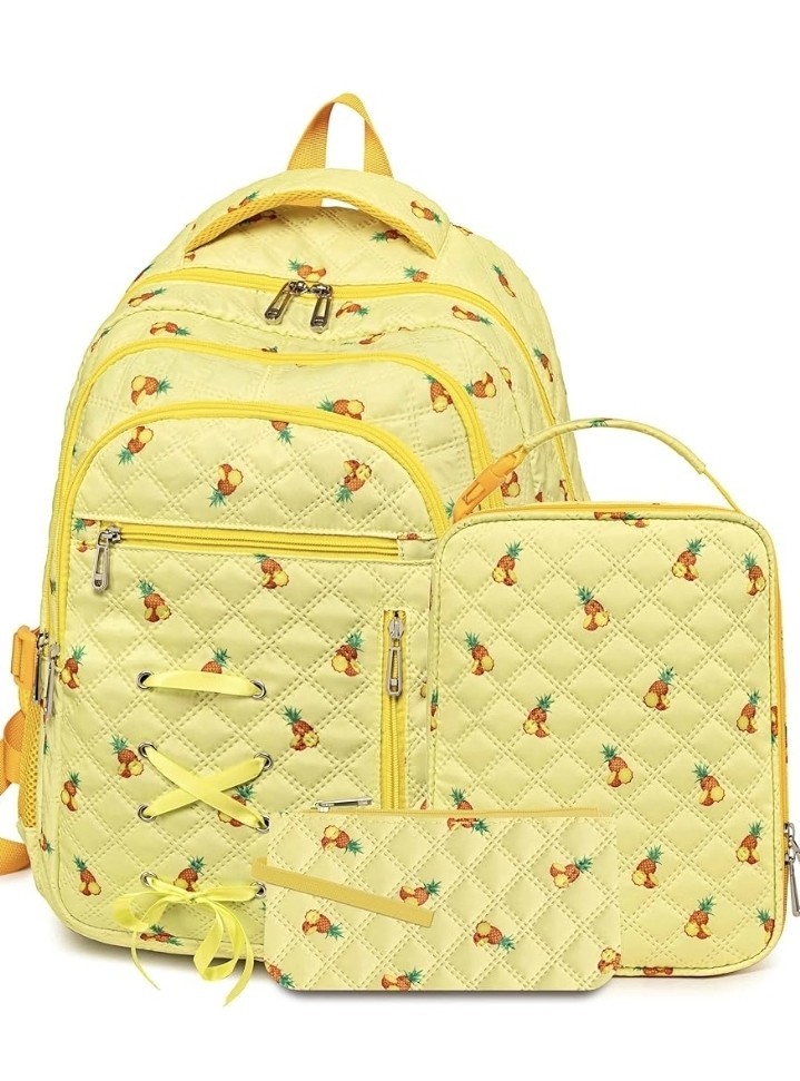 Vibrant Pineapple Backpack w/ Lunchbox And Pencil Box NWT
