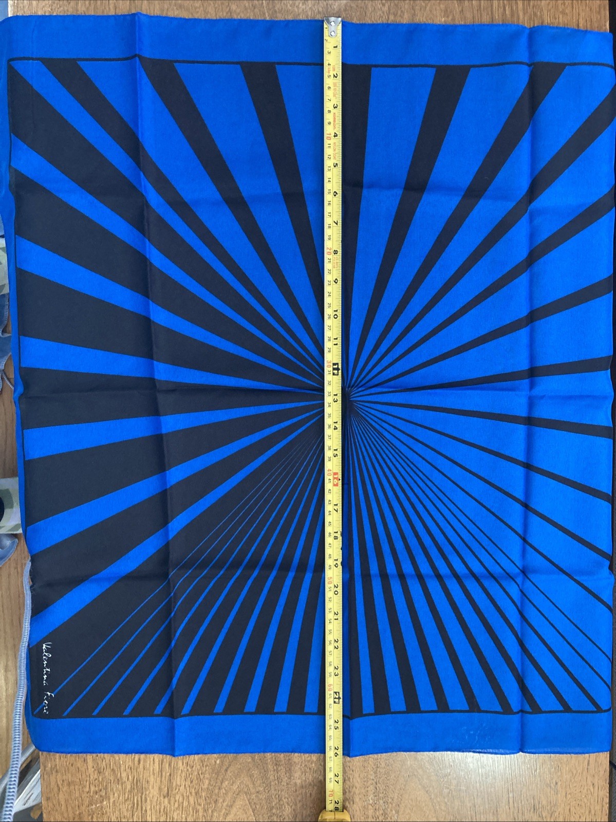 Vintage 1970s Valentina Fiore Women’s Scarf Black & Blue Geometric Design Square