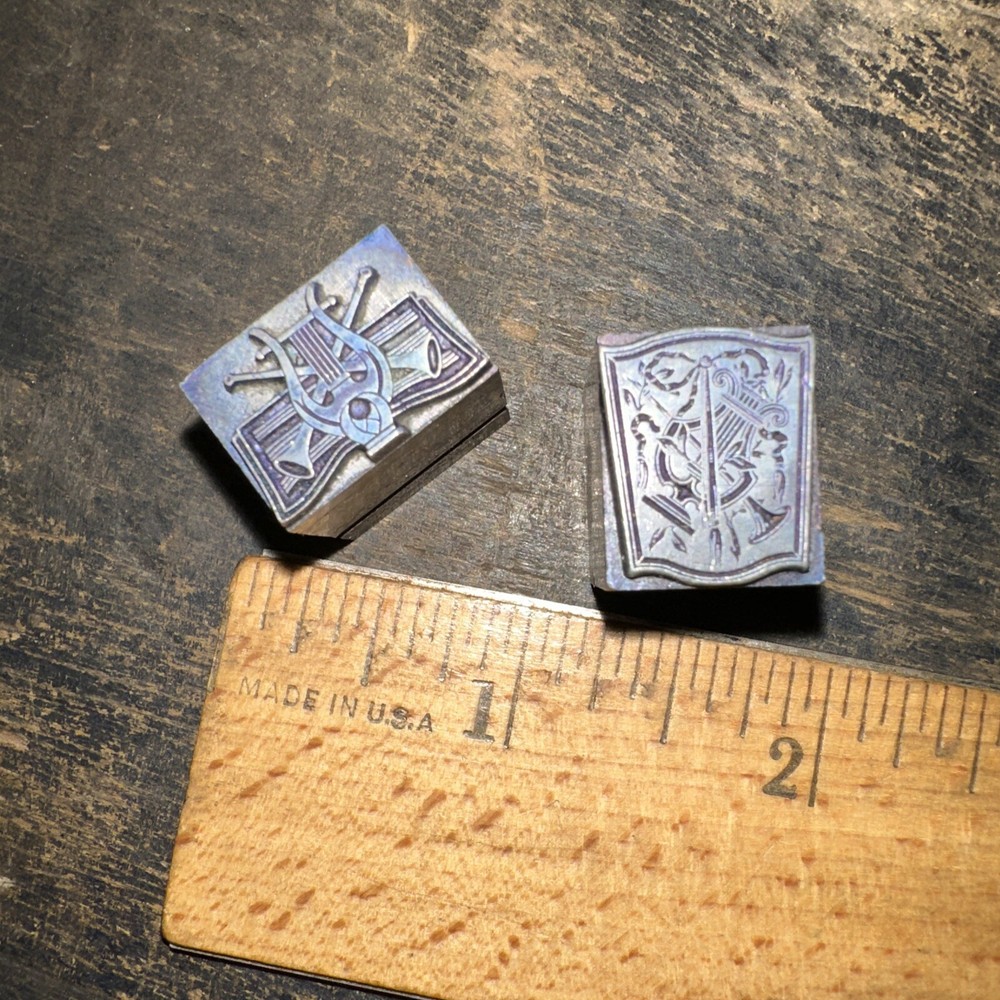 Printing Blocks “ 2 Beautiful Harps “ Lead Blocks, Nice Details!