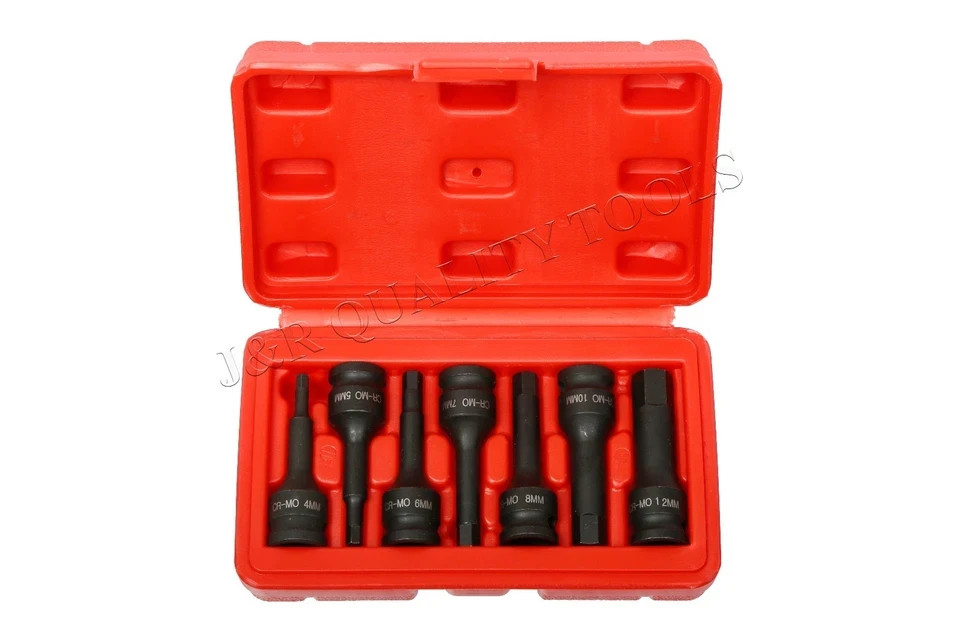 7pc MM Impact Hex Bit Socket Set 3/8" Drive CR-MO Steel Long Reach Allen Driver