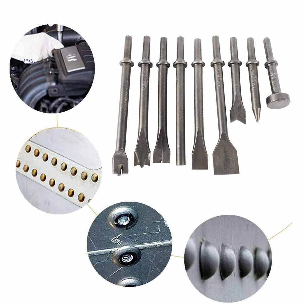 9Pcs Pneumatic Air Hammer Chisel Punch Chipping Bits Tool Set 0.39" Shank USA #E