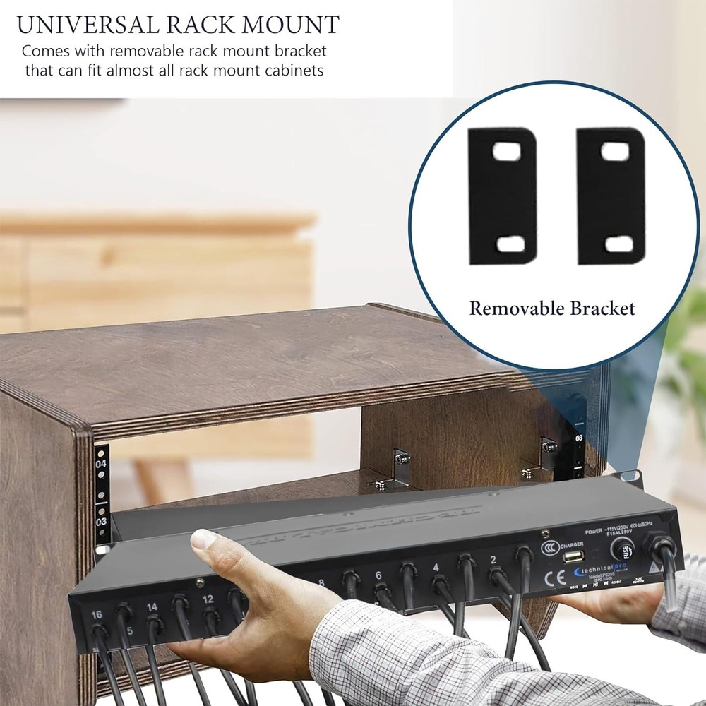 Technical Pro 20 Outlet 4 USB Port Rackmount Power Supply and Surge Protector