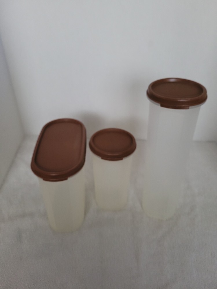 3 Tupperware Modular Mates Containers With Brown Lids 1613 1641 1661 W/ Insert