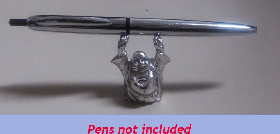 Laughing BUDDHA Silver Plated Pen Holder Stand Display