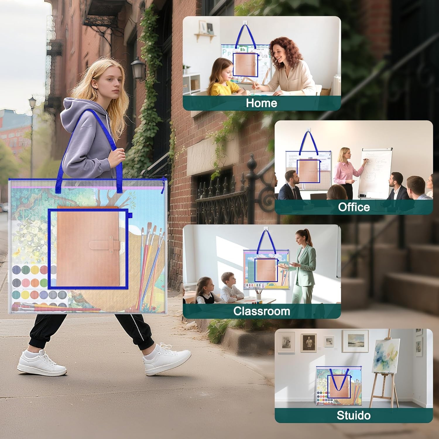 Large Poster Storage Bag, 25" x 19" Art Portfolio Bag with Pocket for Poster, Cu