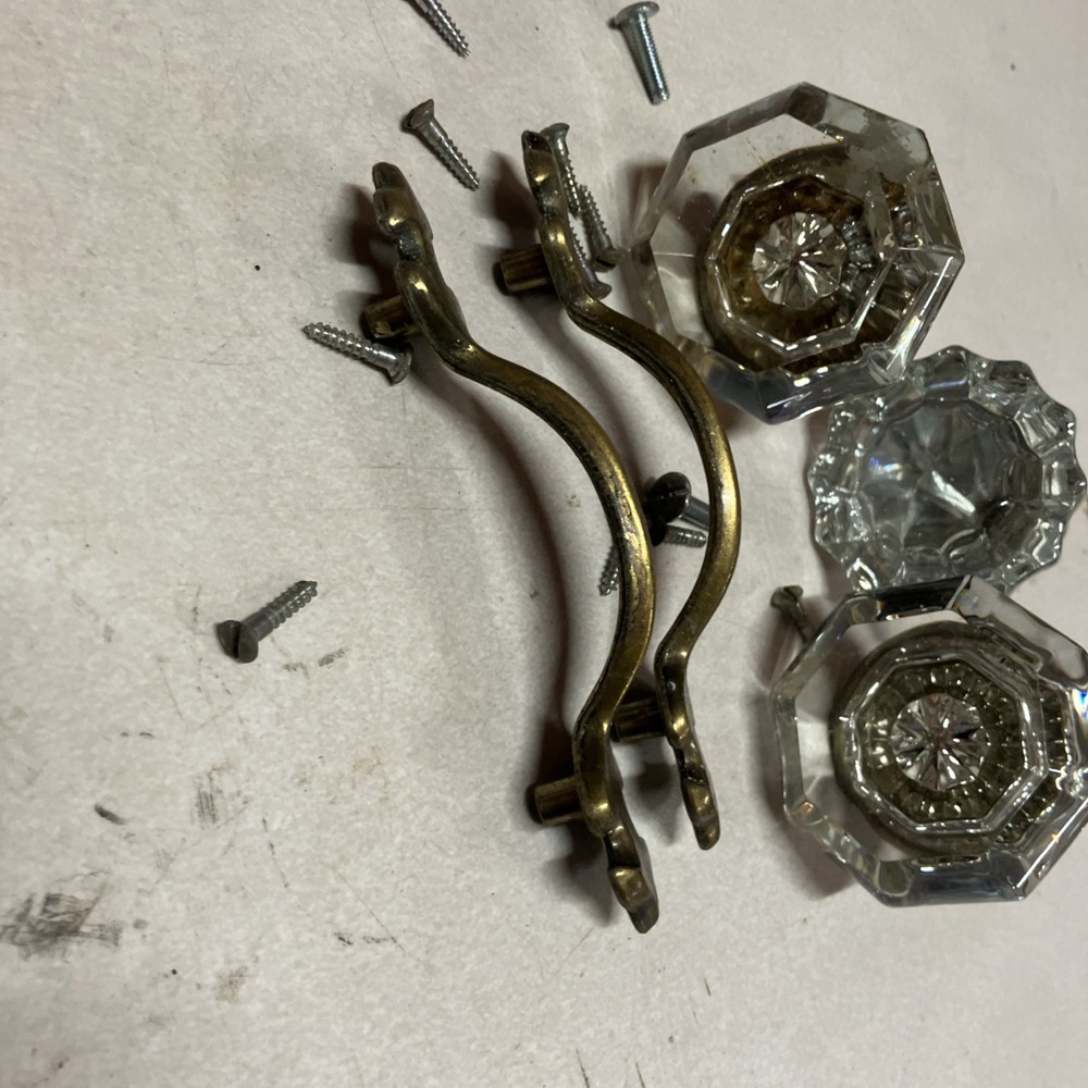 Vintage Glass Door Knobs 3 Sets With Some Hardware B28