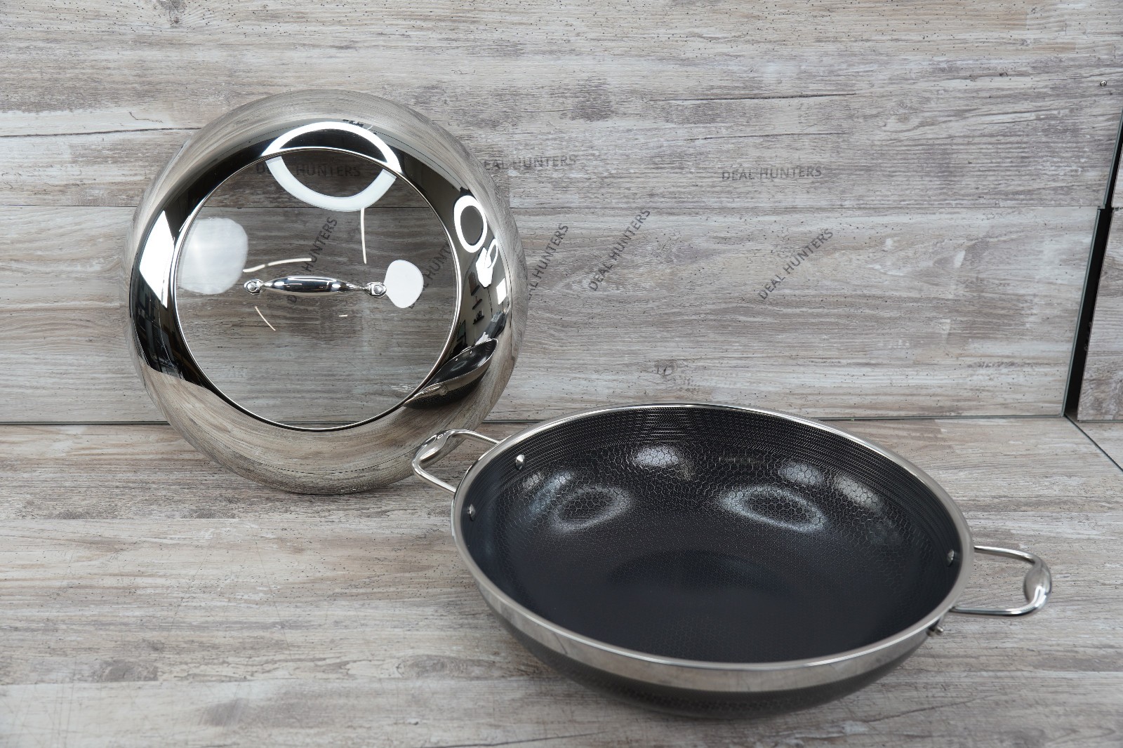 HexClad Hybrid Nonstick 14" Inch Wok W/ Stainless Steel Lid #7551