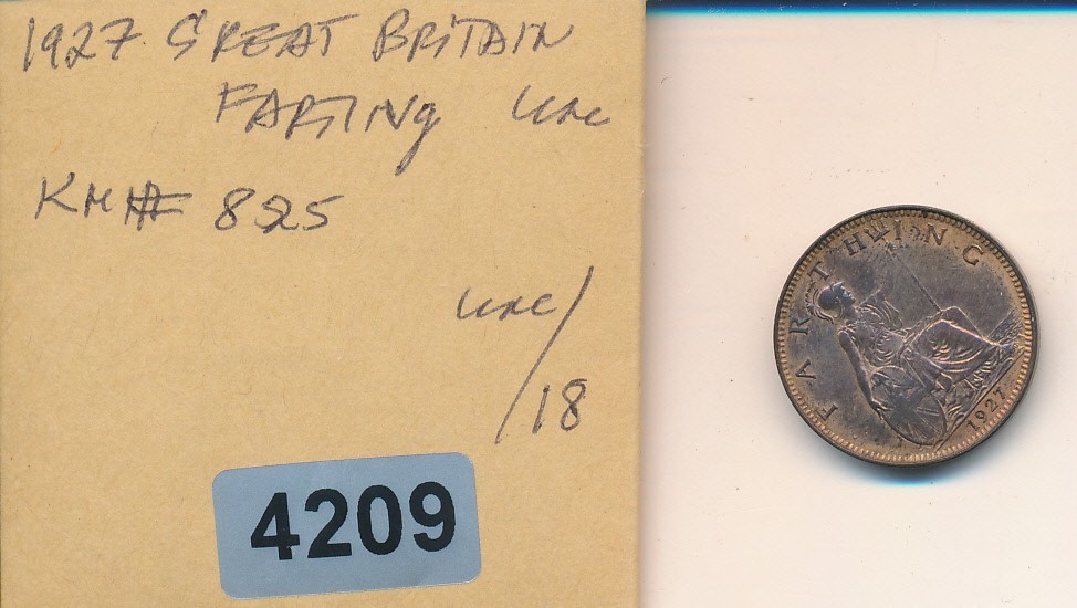GREAT BRITAIN - 1927 FARTHING  - RED/BROWN UNC - #4209