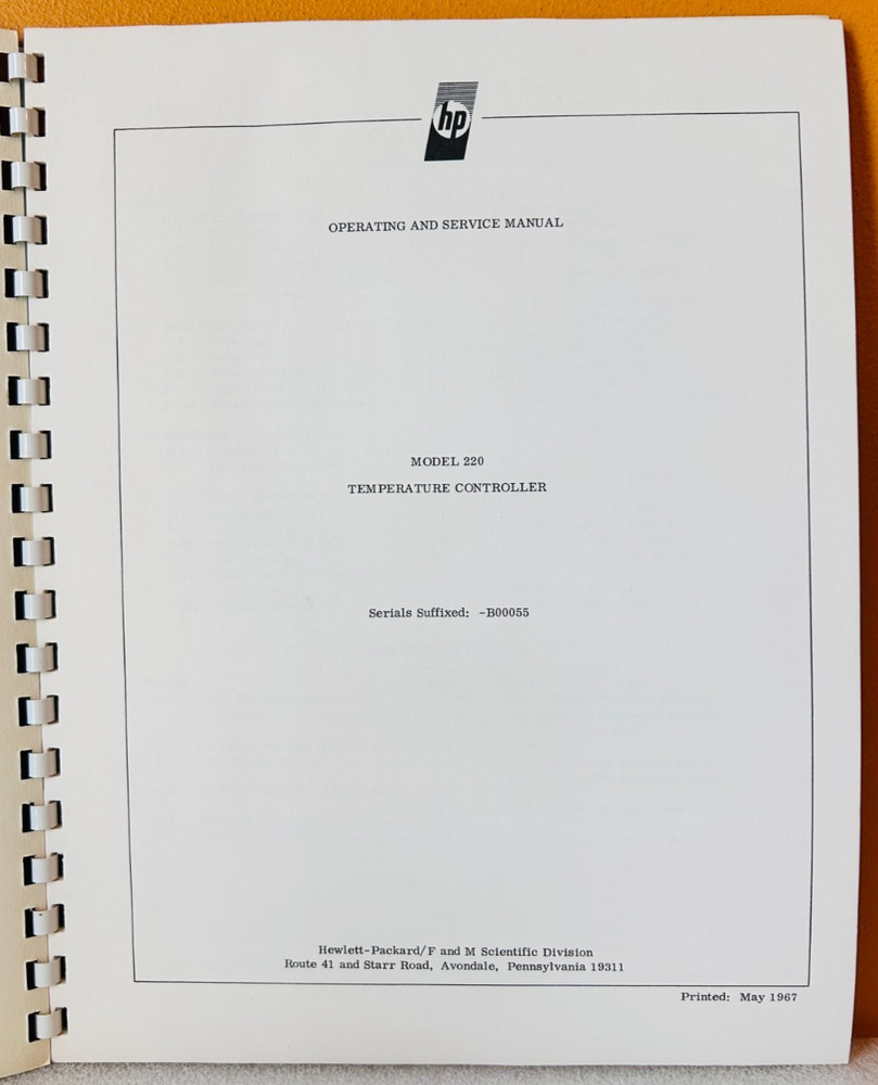 HP 1967 Model 220 Temperature Controller Operating & Service Manual.