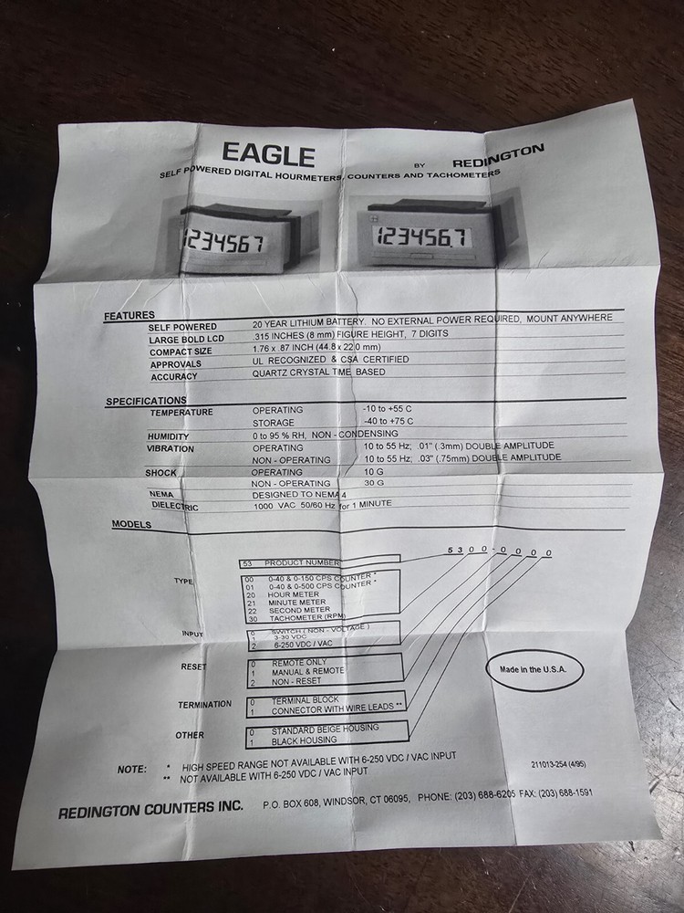 Redington 5320-2000 Hour Meter