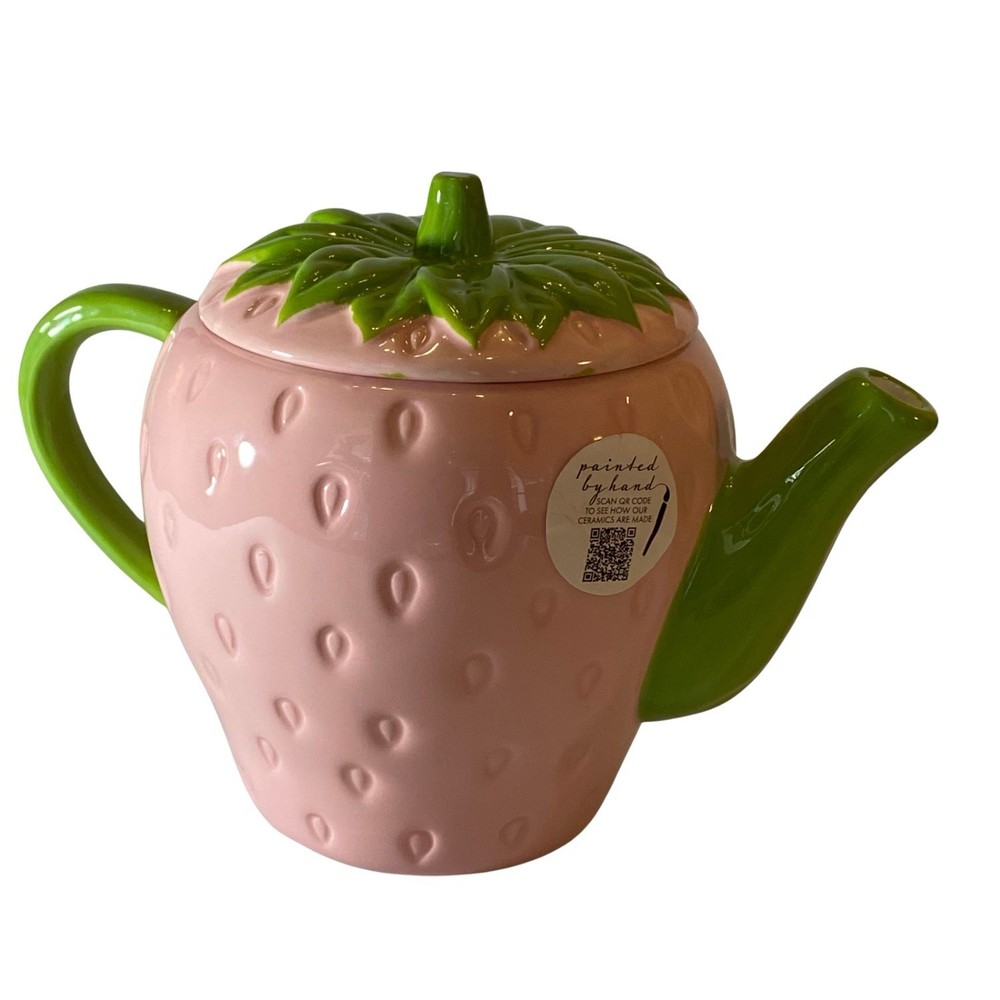 Lang Pink Strawberry Hand Painted Teapot
