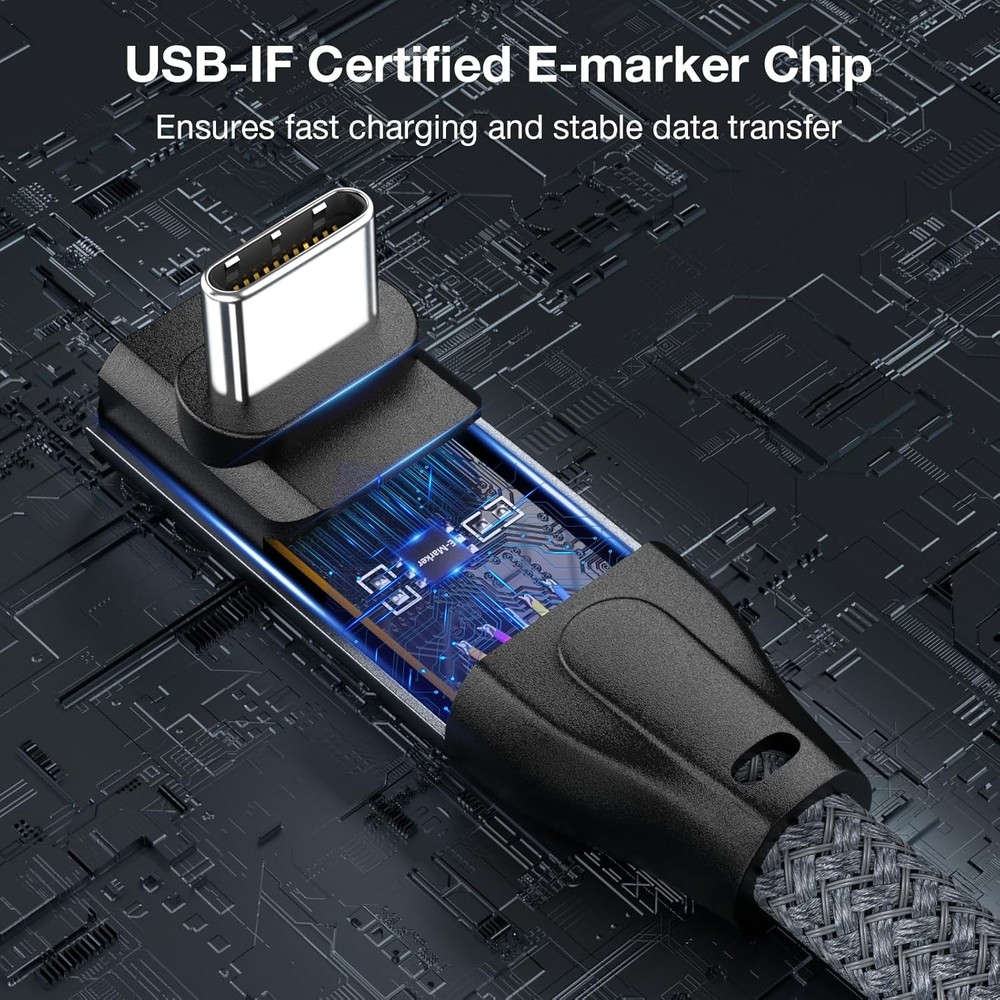 USB C to C Cable Right Angle 20Gbps Data Transfer 1.64 FT/Nylon Braided