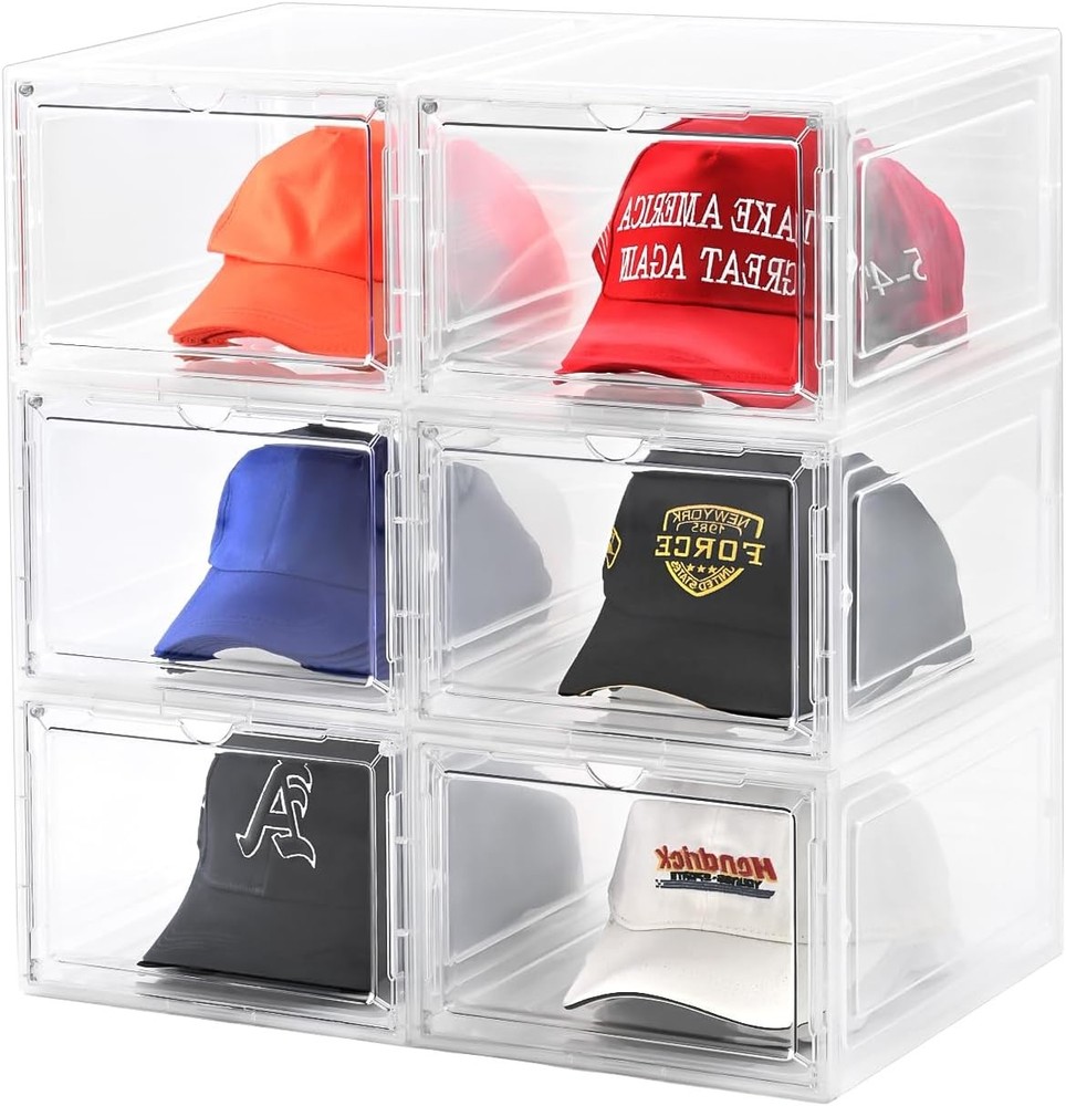 Hat Organizer Box,Stackable Clear Baseball Caps Holder Box Containers W/
