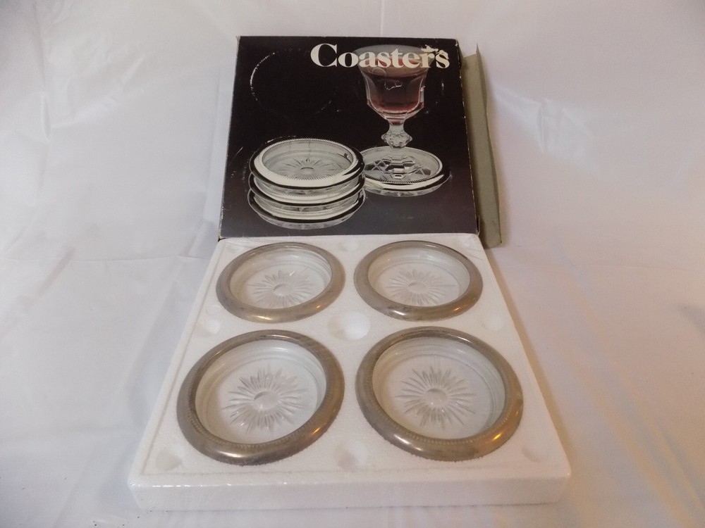 4pc Coaster set Leonard Silver MFG 1980 Coasters still in plastic