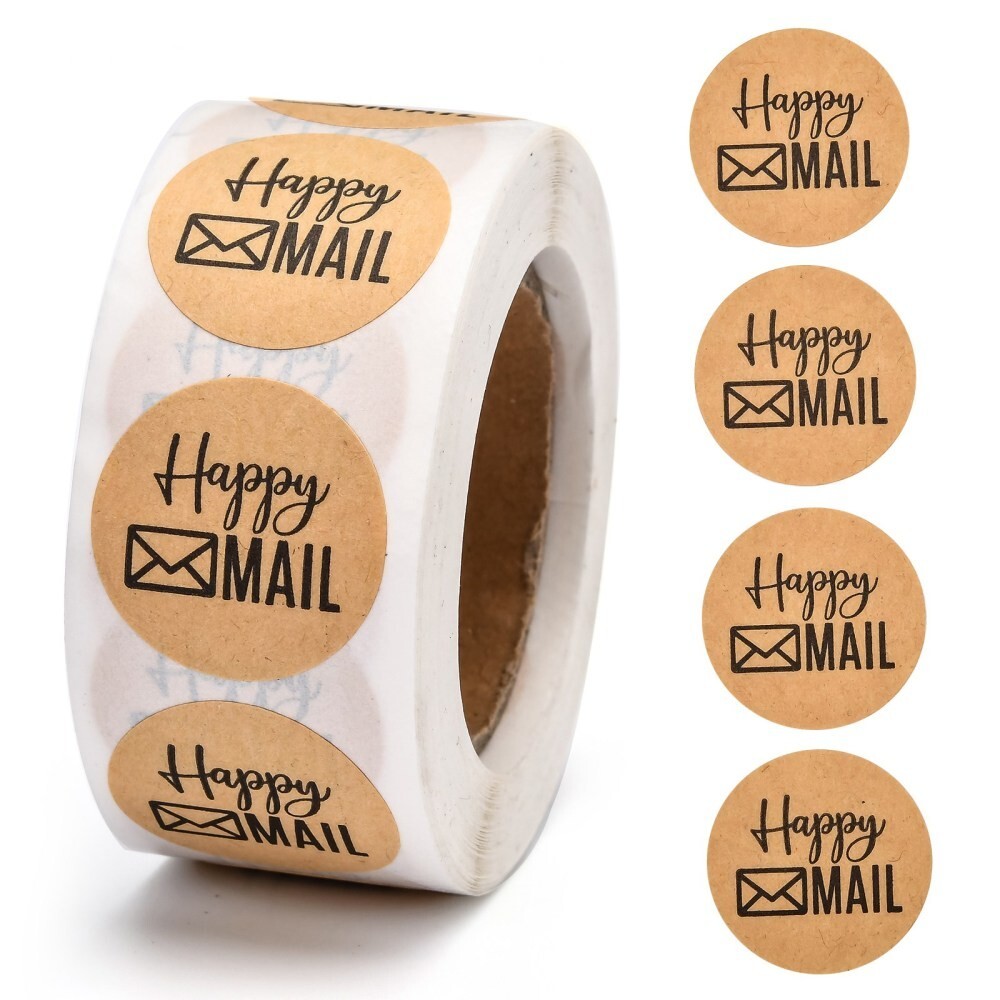Happy Mail Sticker Labels 500 each per roll Great for Orders Crafts work & Fun