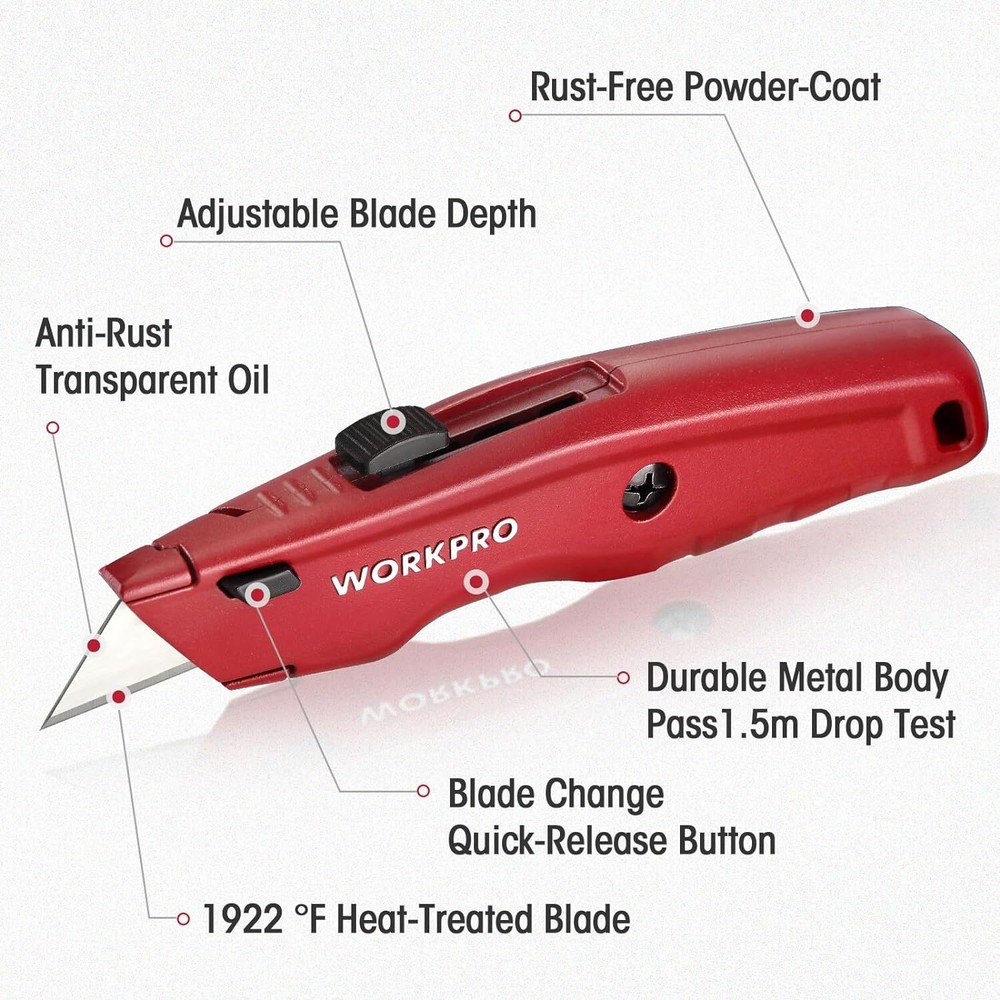 WORKPRO 1PC/2PC/3PCS Utility Knife Quick Change Blade Razor Knife w/Extra Blades