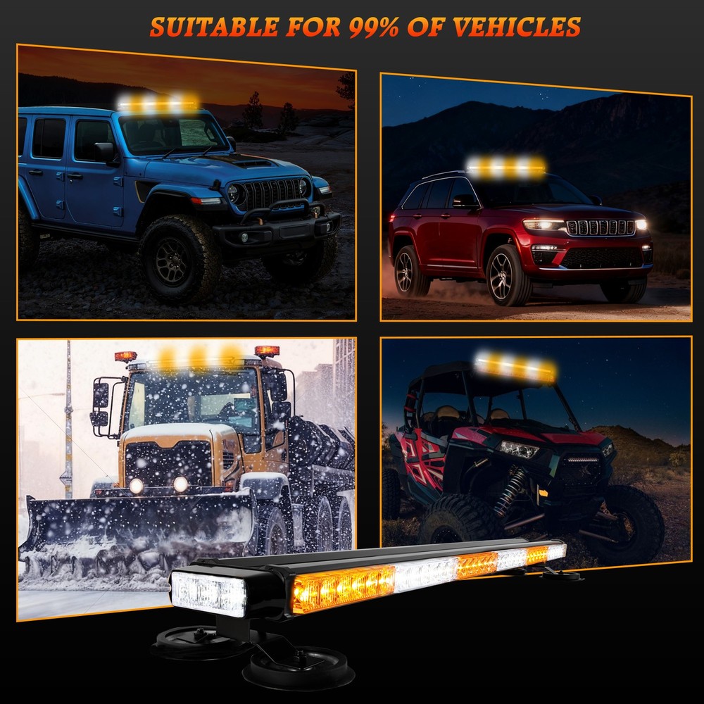 78 LED Amber/White Rooftop Double Side Emergency Strobe Warning Light Bar