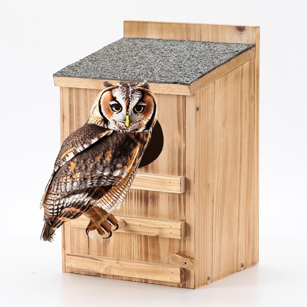 Screech Owl House Large Cedar Weatherproof Prebuilt Box Outside Nesting Mount