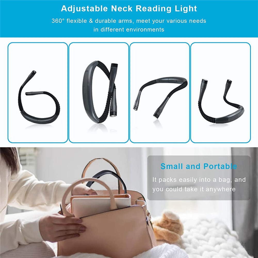 USB Rechargeable LED Neck Light Book Light for Reading in Bed Crafting Camping