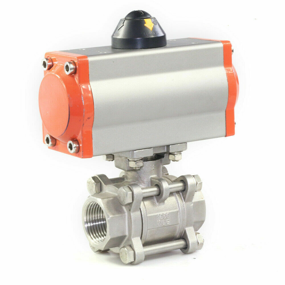 1/2" 3-Piece Pneumatic Air Actuated Ball Valve Single Acting Spring Return