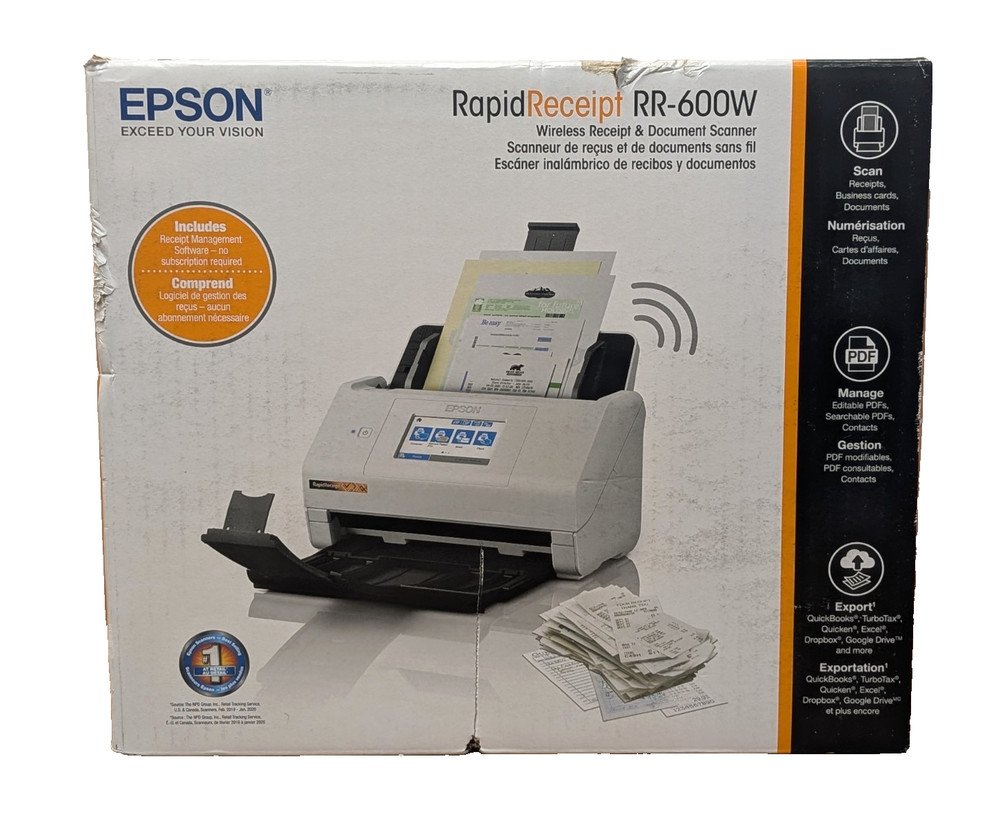 Epson RapidReceipt RR-600W Wireless Desktop Receipt & Document Scanner - NEW!