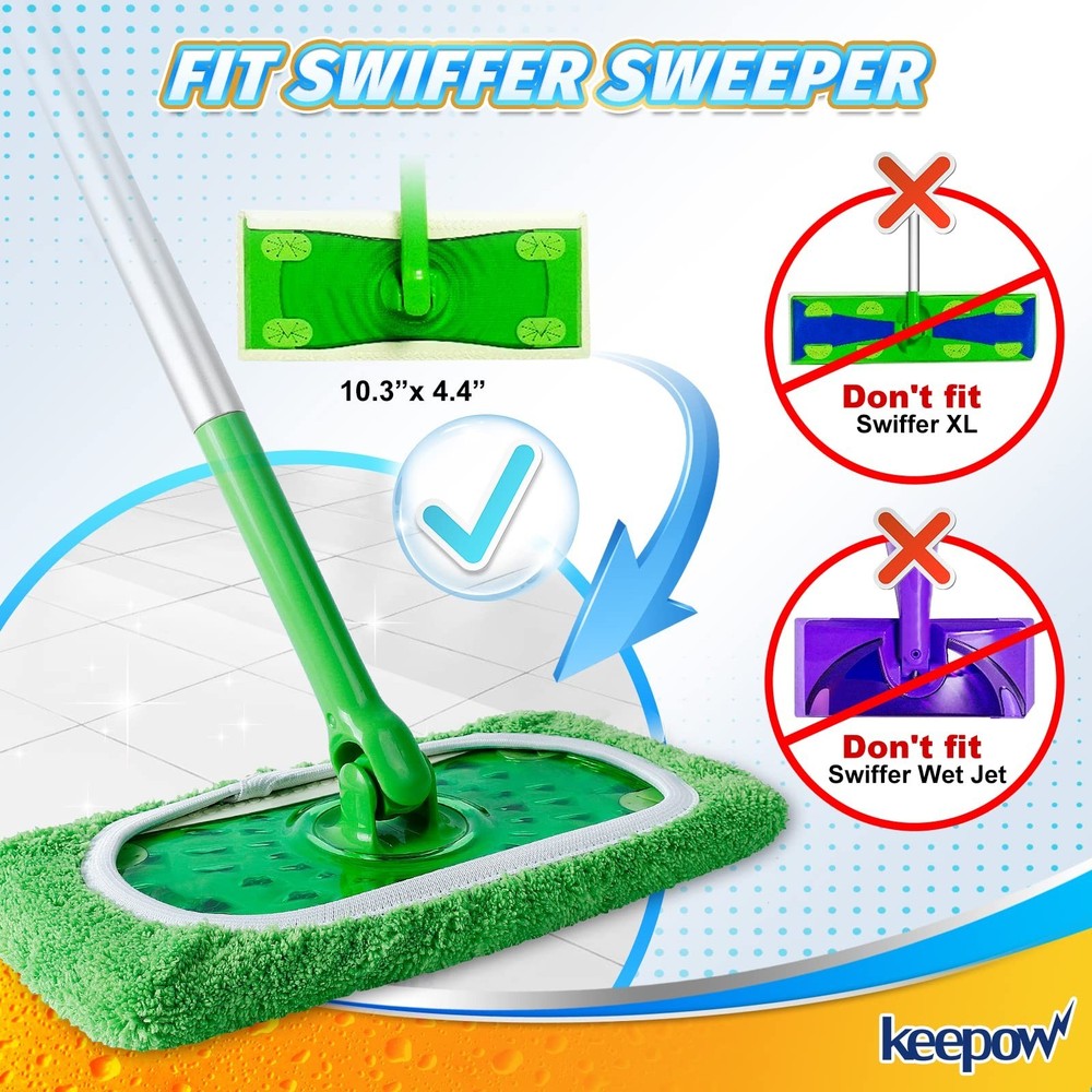 KEEPOW Reusable Wet Pads Refills Compatible with Swiffer Sweeper Mop, Dry Swe...