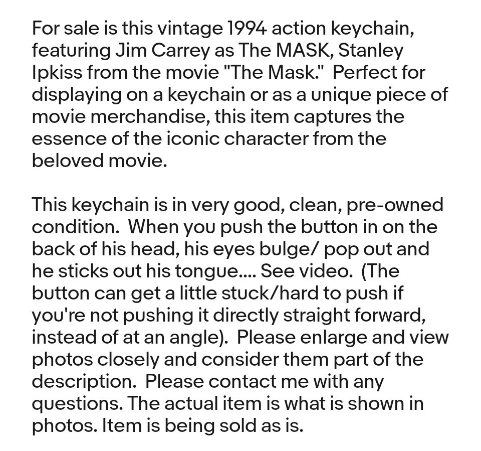 Jim Carrey The MASK Stanley Ipkiss Action Figure Keychain - Rare Vintage 1994