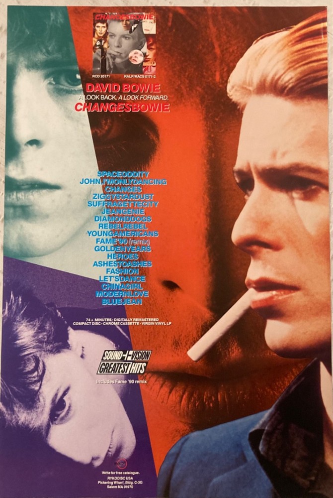 David Bowie 1990 Promo Poster Changes Sound & Vision Rykodisc T