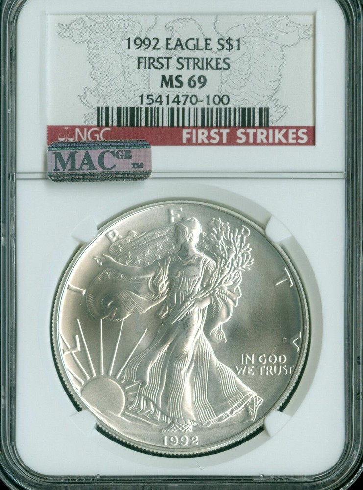 1992 SILVER EAGLE 1-OZ DOLLAR NGC MS69 FIRST STRIKE FINEST MAC SPOTLESS *