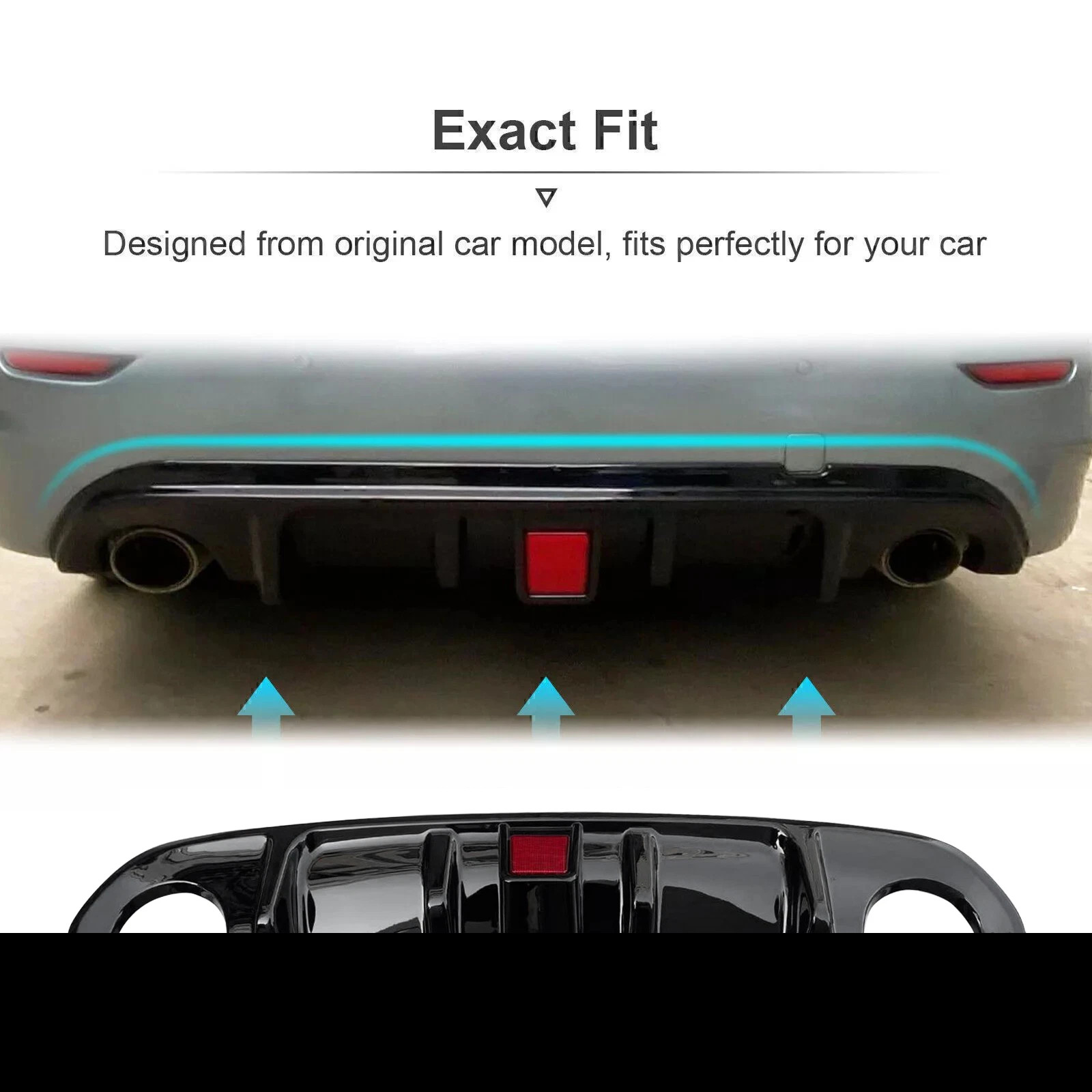 Fit 2014-2017 Infiniti Q50 Glossy Black Rear Bumper Diffuser W/ LED Brake Light