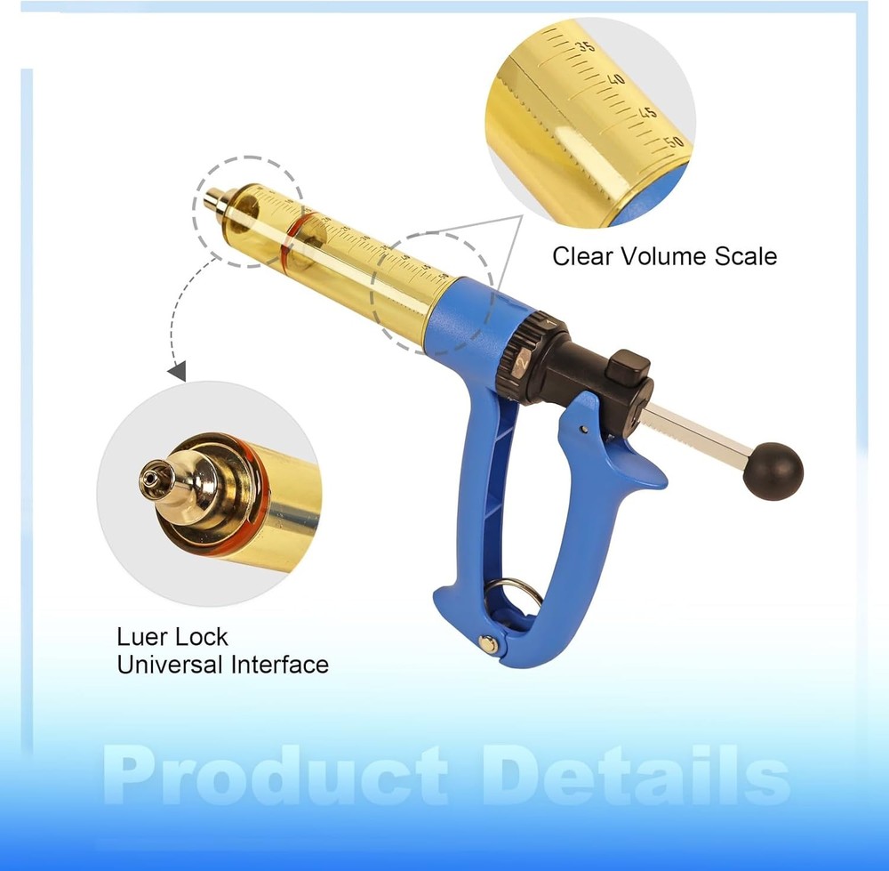 50ML Semi Automatic Livestock Syringe, Adjustable Continuous Repeating Syring...