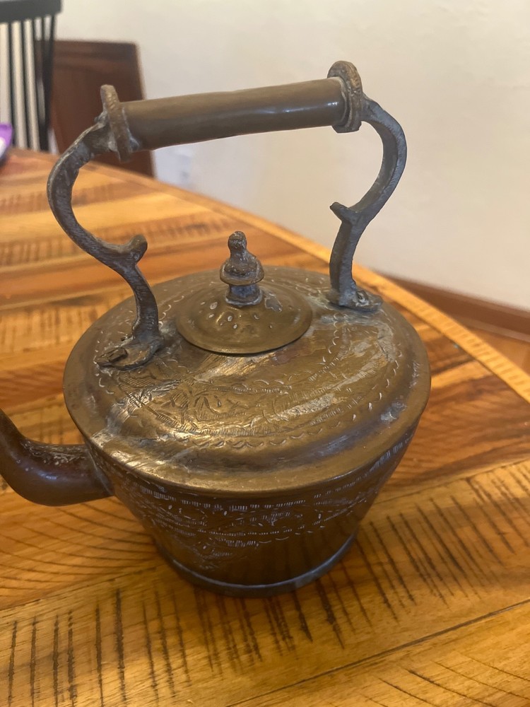 Beautiful antique Brass engraved tea pot