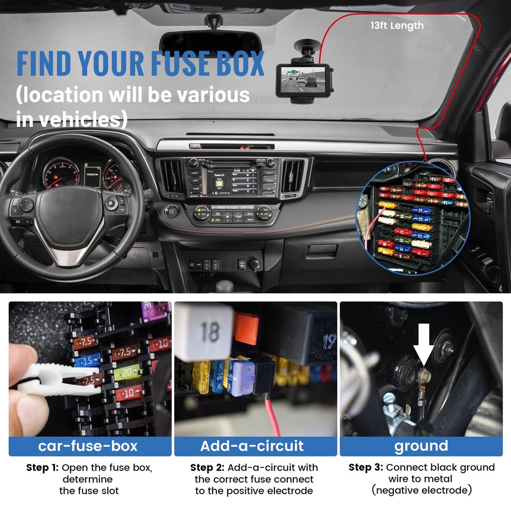 EWAY 3-in-1 Micro USB & Mini Type-C Dash Cam Hardwire Kit Car black