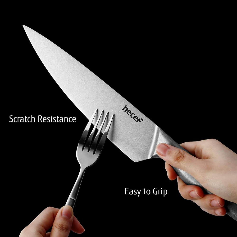 Hecef 11Pcs Knife Set Stonewashed Rustproof Stainless Steel Sharp Cutting Knife