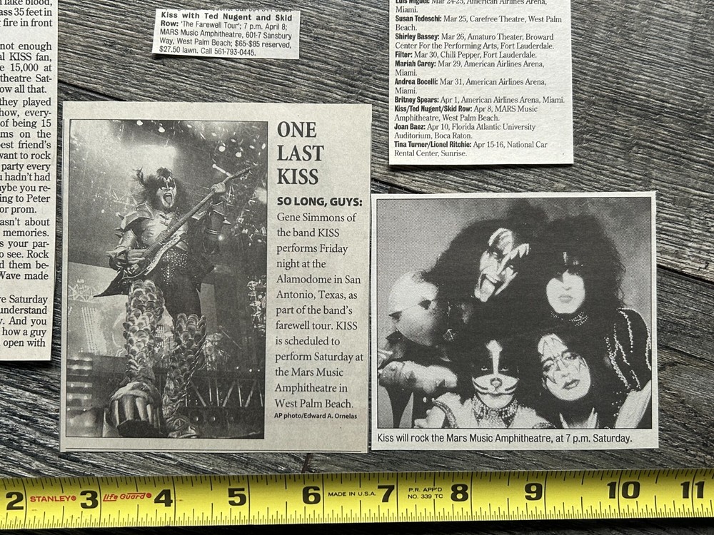 KISS Concert Ad Clipping Farewell Tour West Palm FL Apr 8 2000 Lot Vintage Kiss