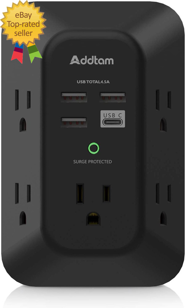 USB Wall Charger Surge Protector   5 Outlet Extender