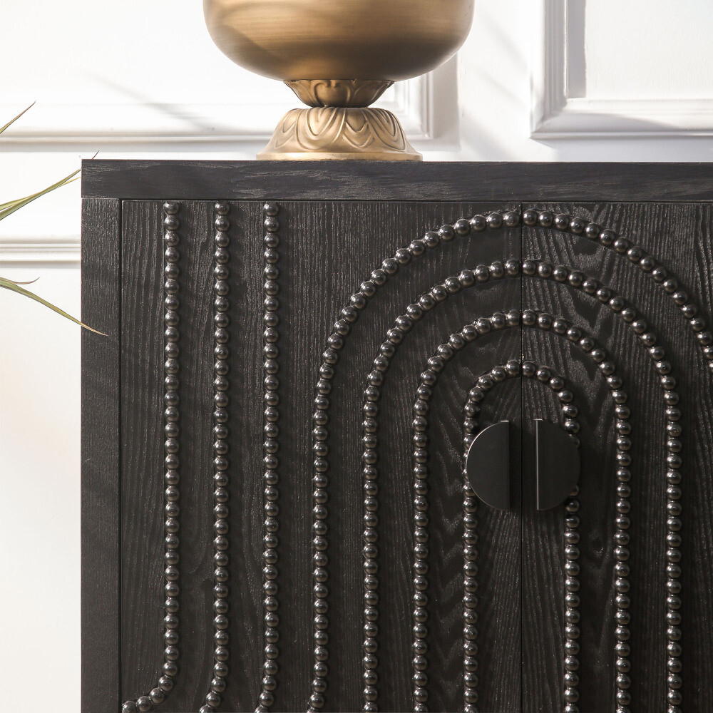 Modern Sideboard Cabinet - Decorative Nailhead Accents & Adjustable Storage