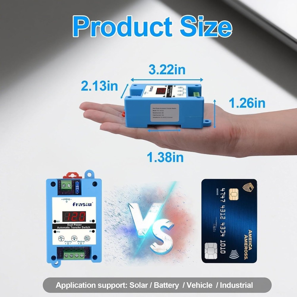 Automatic Transfer Switch 8A, Dual Power Backup Module for Solar & Battery, Seam