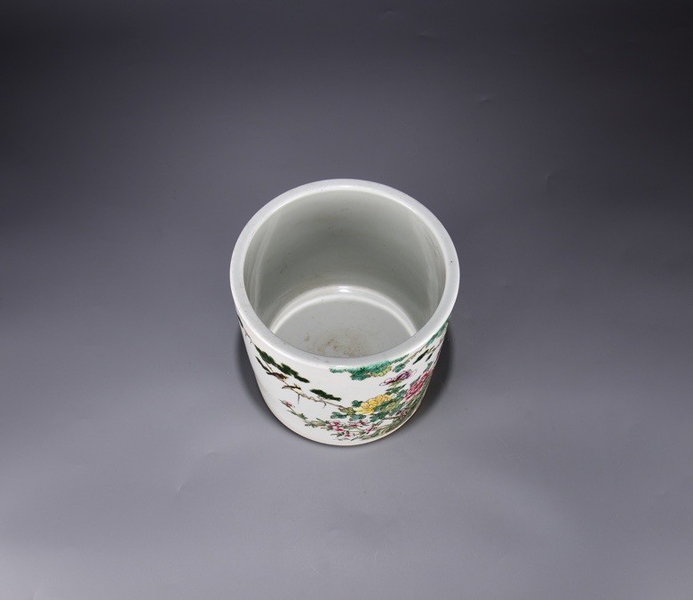 7.8'' YongZheng Marked Famille Rose Porcelain flower bird Brush Pot pencil vase