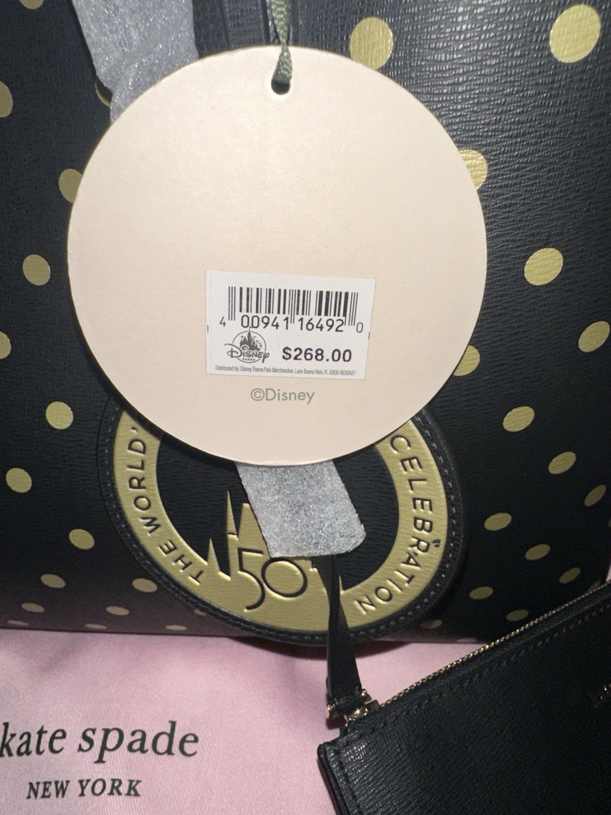 Kate Spade Disney Parks 50th Celebration Large Black Gold Tote Handbag 2021