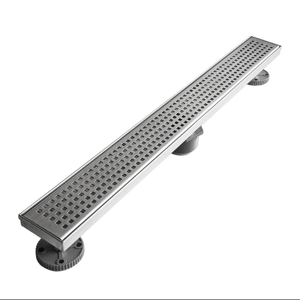 NeoDrain 24" Linear Rectangle Shower Drain Brushed Stainless Quadrato Pattern