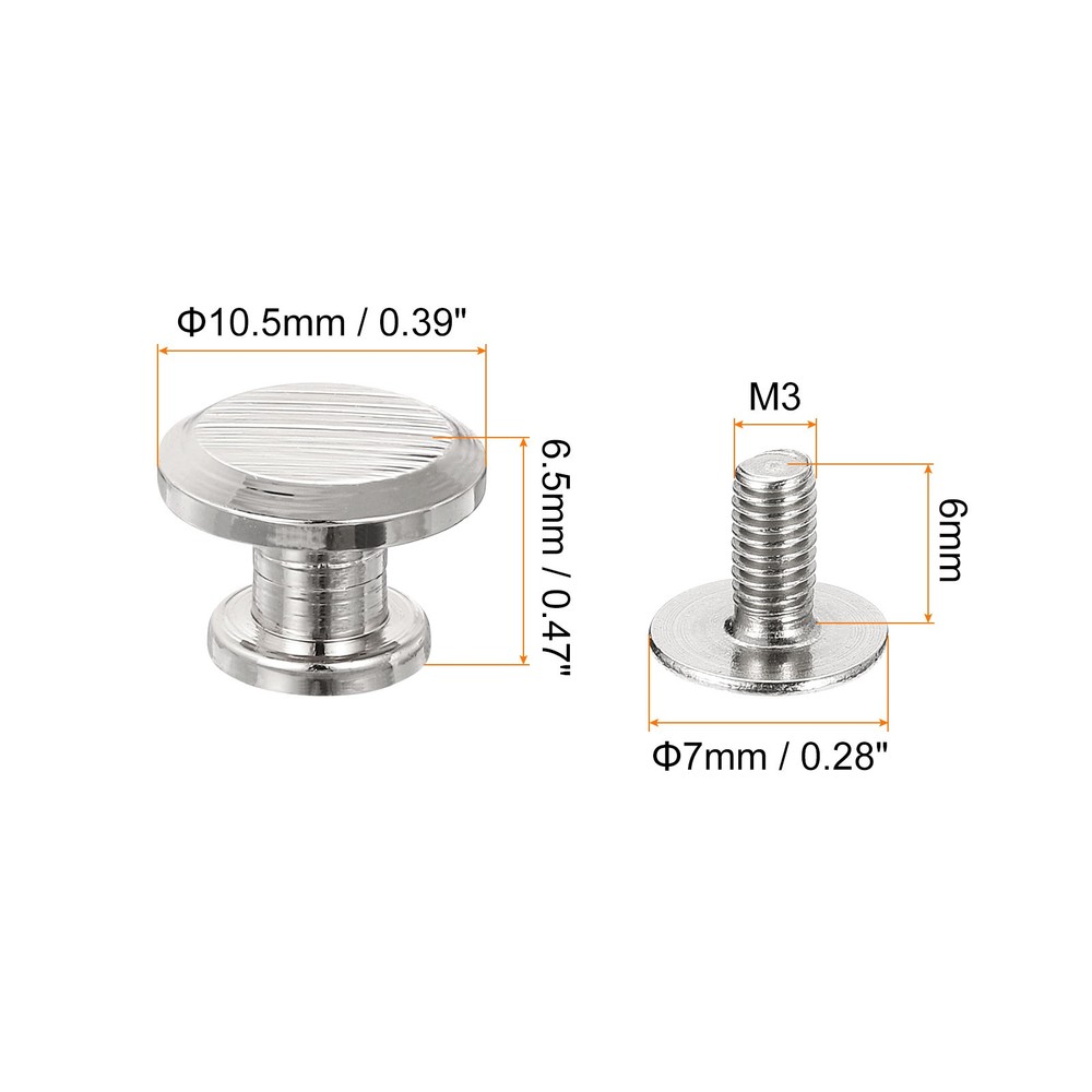 Flat Studs Rivet 20 Sets 10.5x6.5mm Screw Back Rivets, Silver Tone
