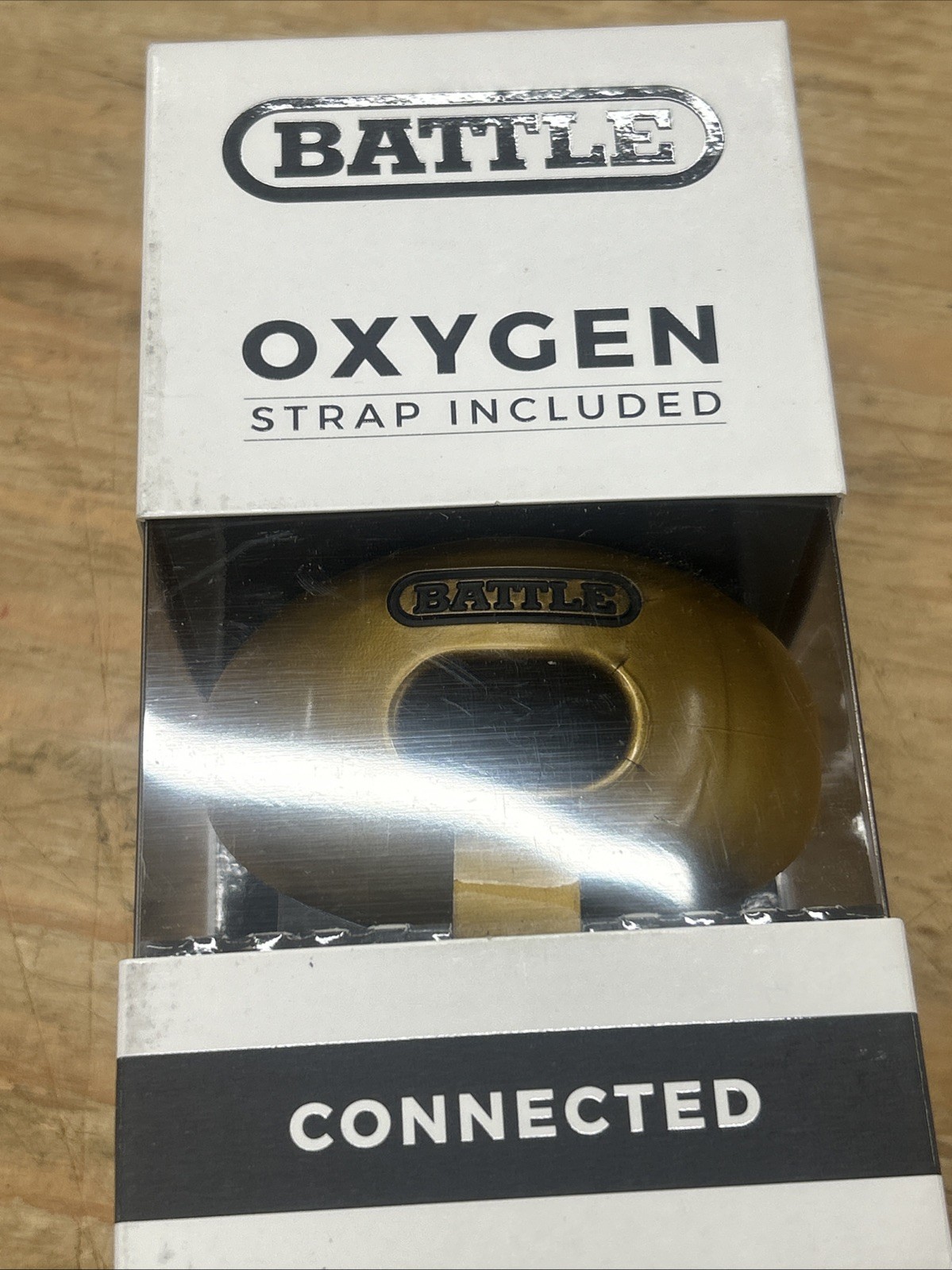 Battle Sports Science Oxygen Lip Protector Mouthguard with Strap Football Gold