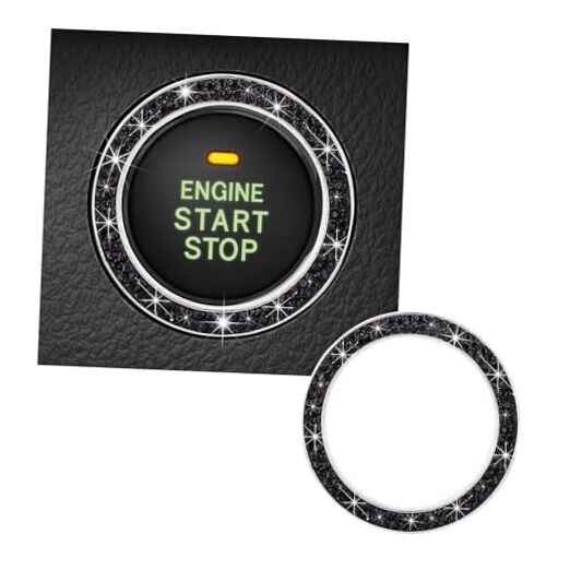 Bling Crystal Double Rhinestone Car Engine Start Decoration Ring, 1 PC Black1