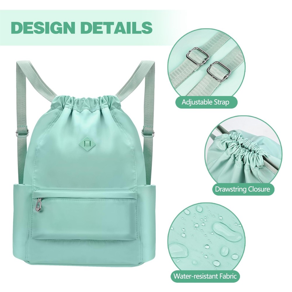 BAVELOE Drawstring Backpack with Wet Pocket Gym Medium, Mint Green