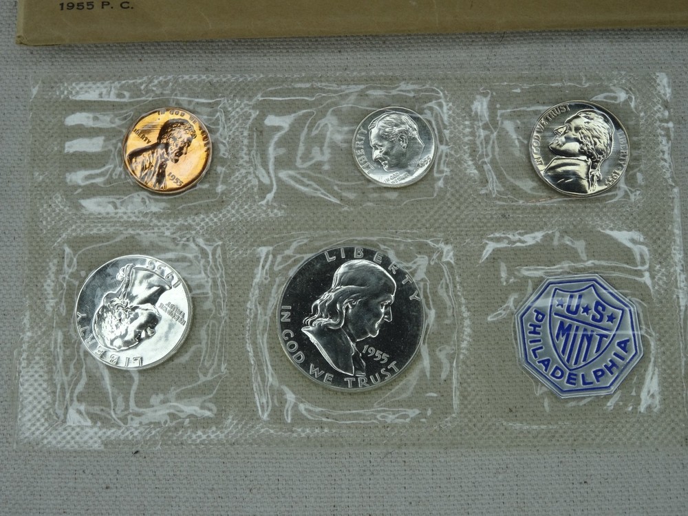 1955 US Mint Silver Proof Set Oiginal Envelope OGP Flat Pack 90% 5 Coins