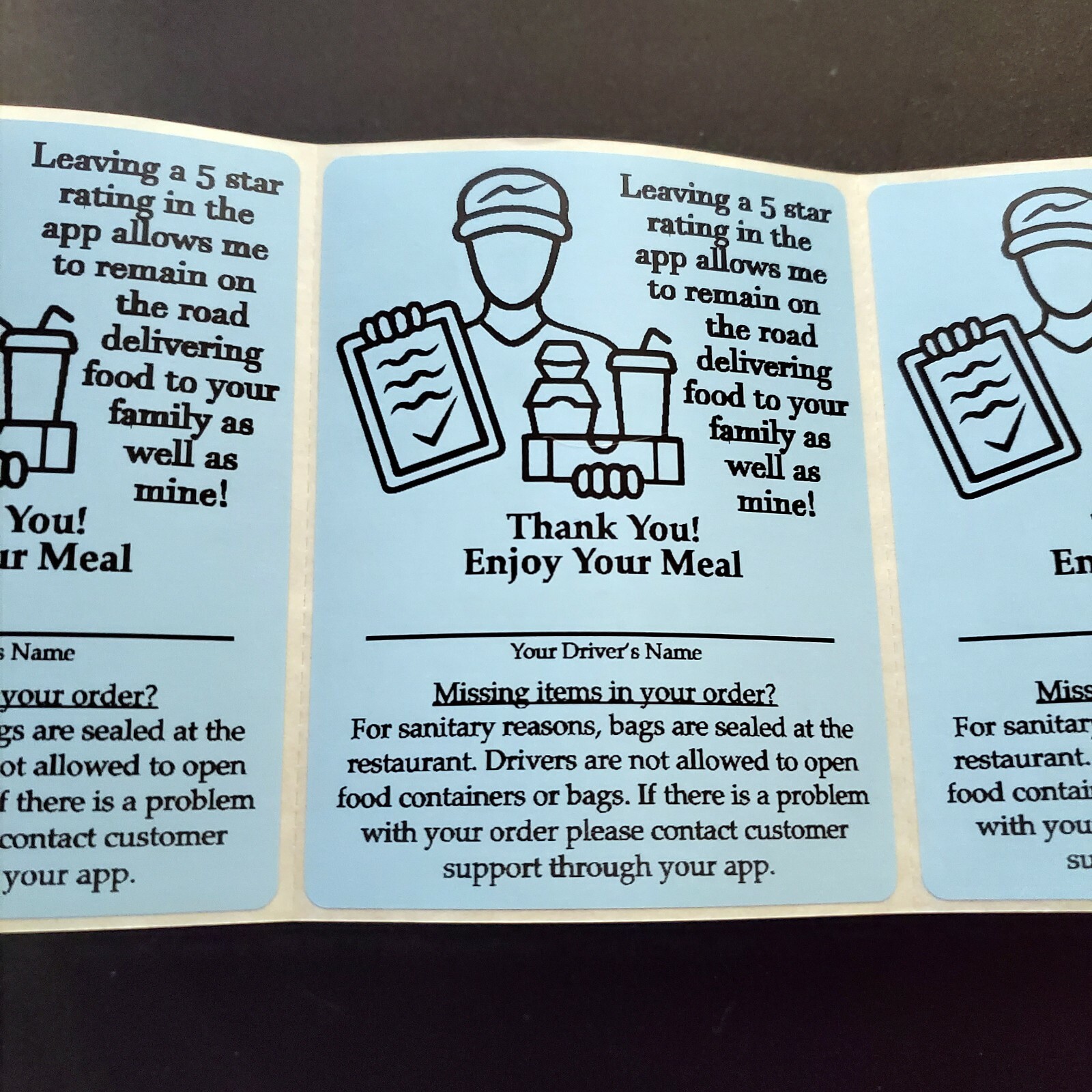 50 Food Delivery Labels Seal 4" x 3" DoorDash Grubhub UberEats 5-Star Stickers