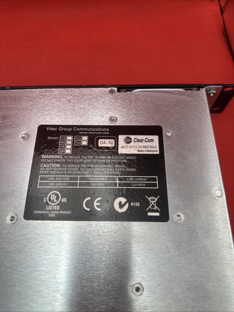 Clear-Com MS-702 Two-Channel Main Station (04-10) / Missing Button ,Check Photos