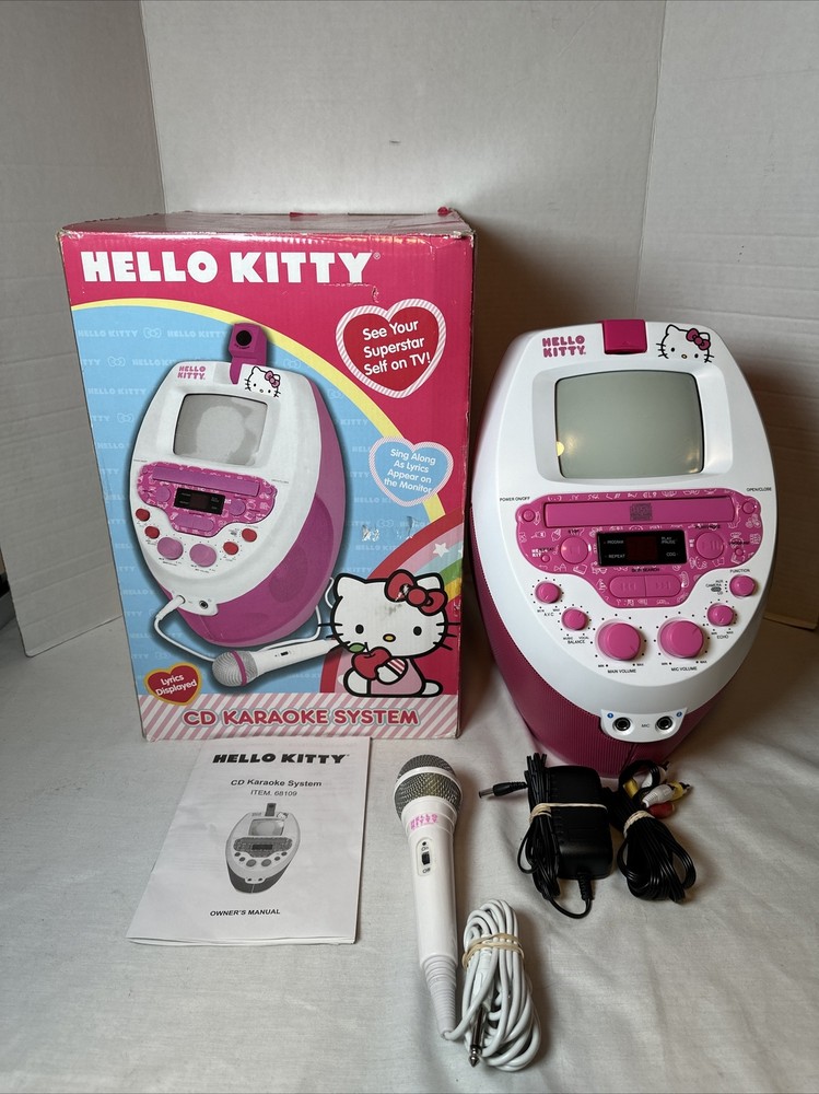 Hello Kitty 68109 CD Karaoke System with 5 Inch Screen Tested Working Complete