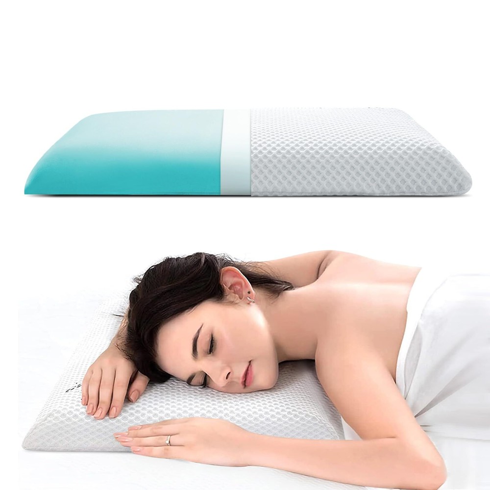 Thin Memory Foam Pillow | Low Profile Pillow | Thin Pillow for Stomach Sleepe...